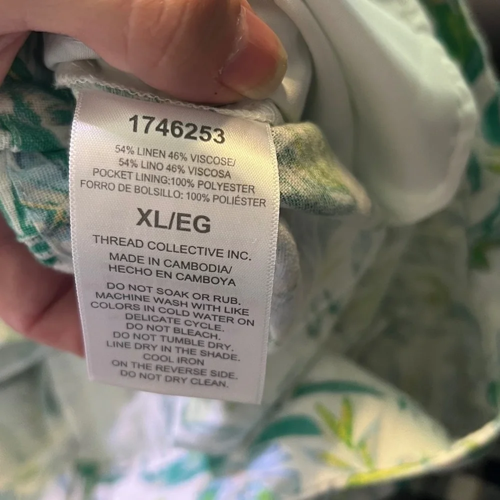 Ellen Tracy Womens Linen Blend Tropical Floral Print Shorts White‎ Green XL NWT